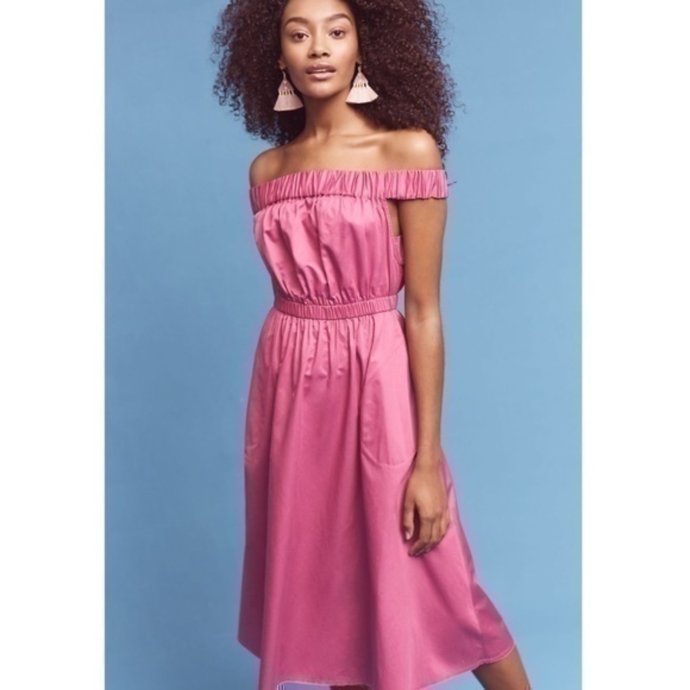 Anthropologie Maeve Mona Off the Shoulder Pink Midi Dress Retired Style